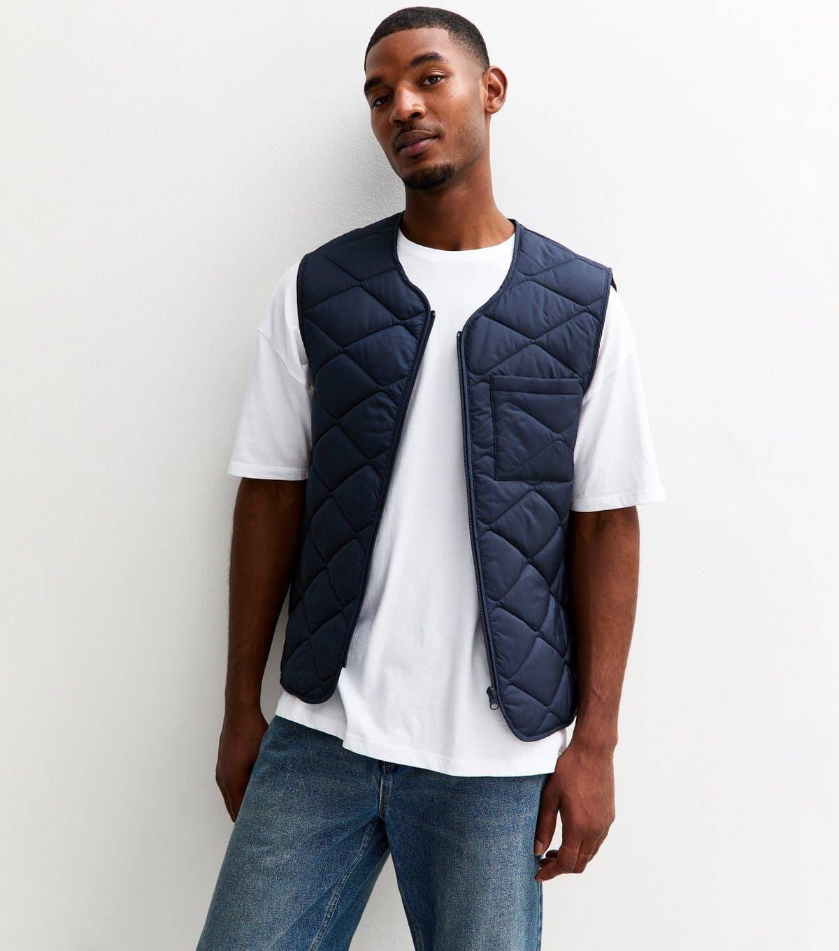 New Look Men's Navy Regular Fit Quilted Patch Pocket Gilet New Look