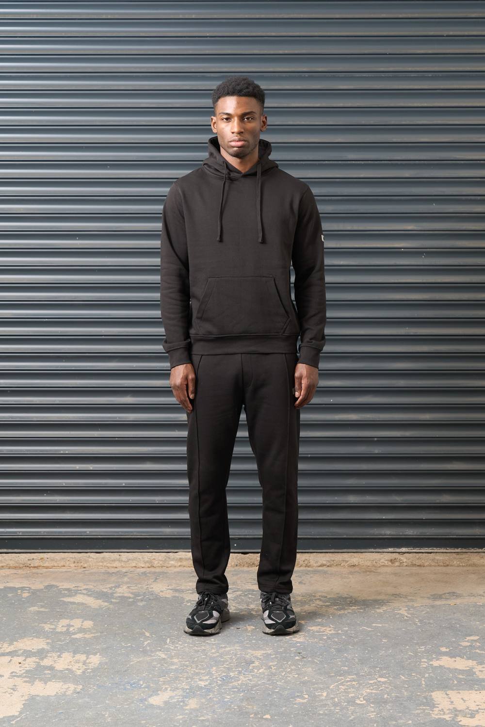 Archive Design Studios Archive Design Studios Archive Men's Joro Hoodie - Brushed Back Fleece with Rubber Sleeve Badge in Black - 2