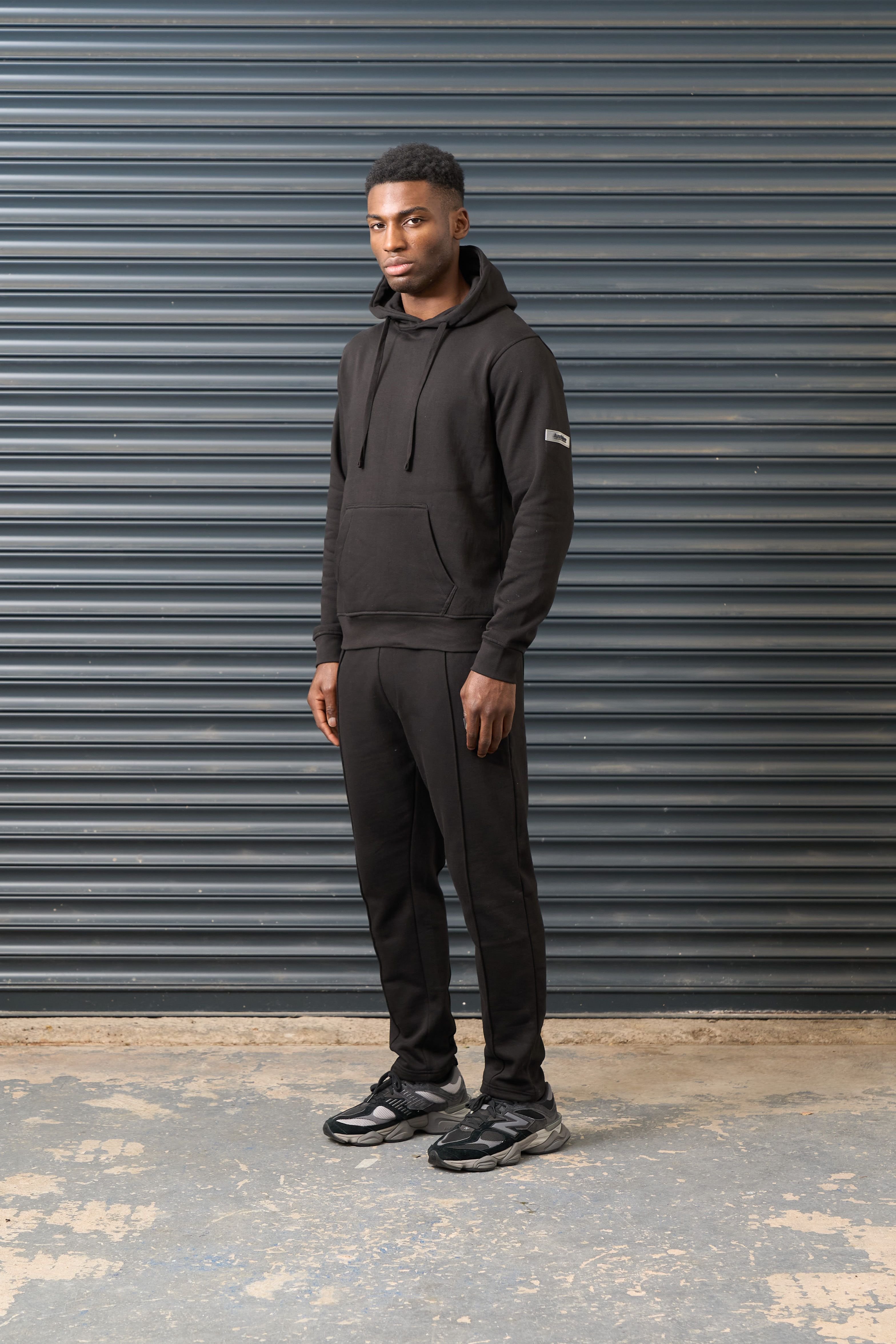 Archive Design Studios Archive Design Studios Archive Men's Joro Hoodie - Brushed Back Fleece with Rubber Sleeve Badge in Black - 4