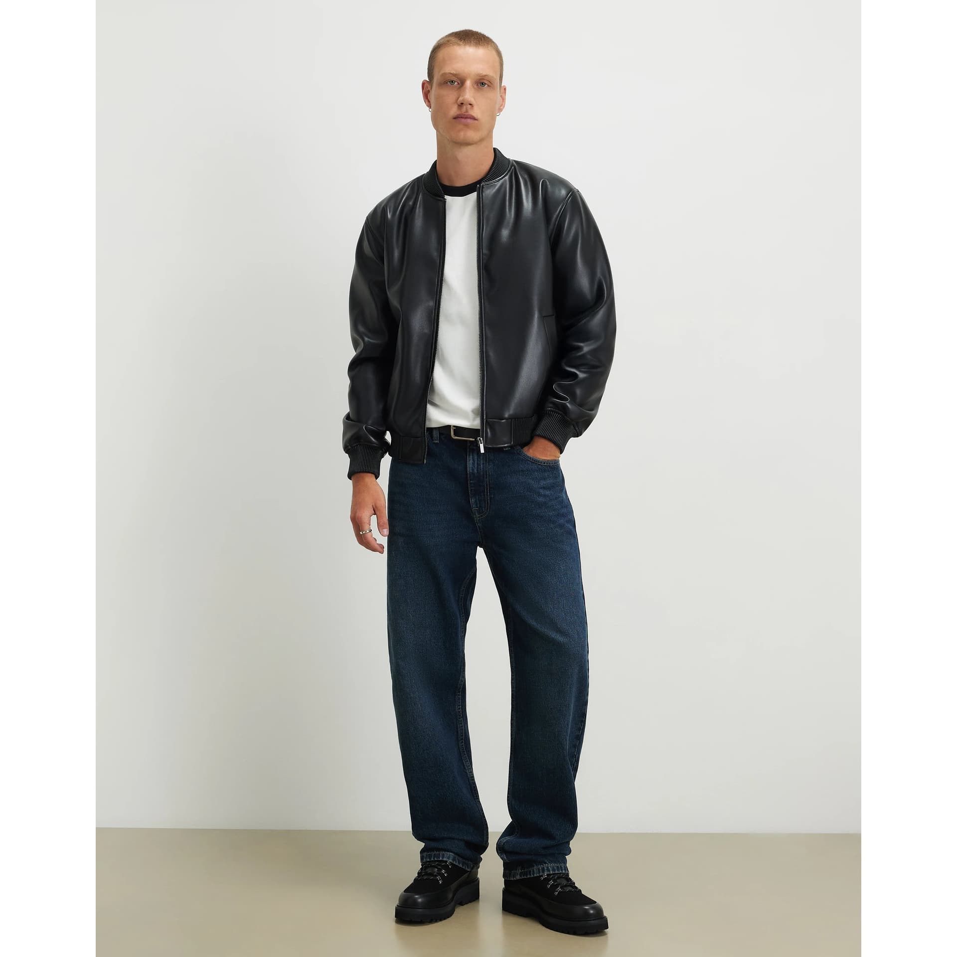 River Island Mens River Island Black Faux Leather Bomber Jacket