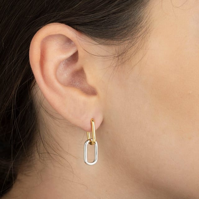 Gold Trip Gold Trip Women's Two Tone Convertible Oval Hoop Earrings - 2