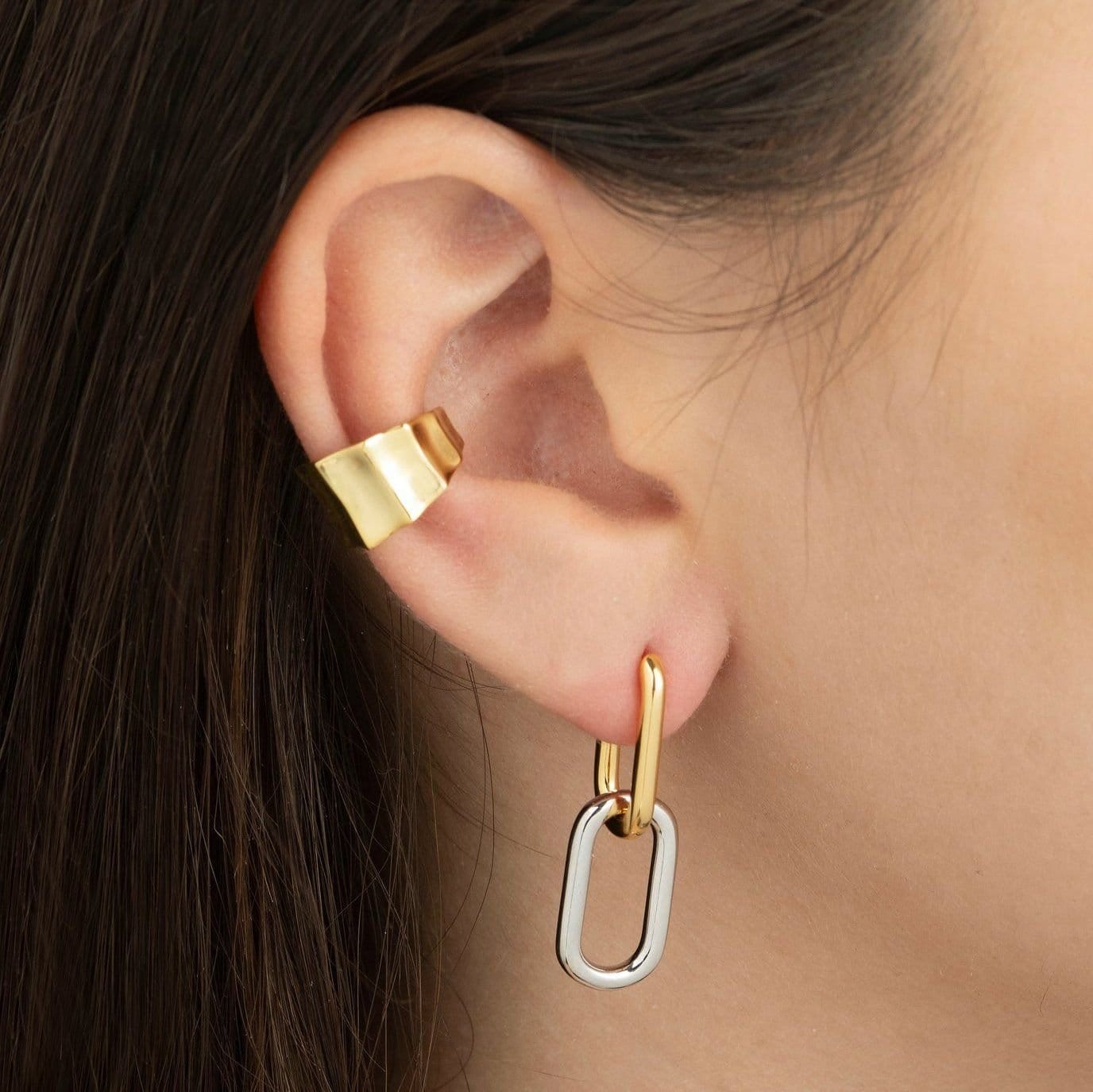 Gold Trip Gold Trip Women's Two Tone Convertible Oval Hoop Earrings - 4