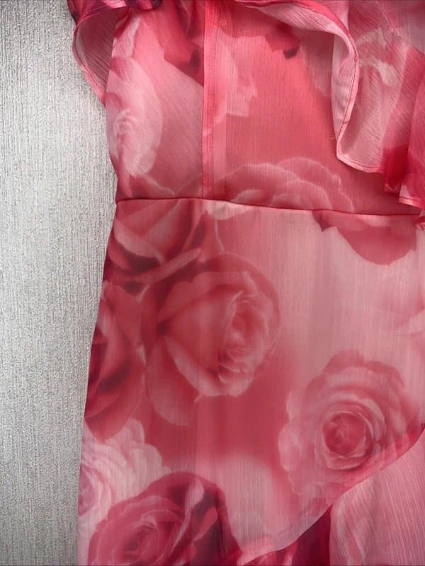Miss Selfridge Miss Selfridge Ladies Rose Chiffon sheer Asymmetrical Hem ruffle Dress Size 12