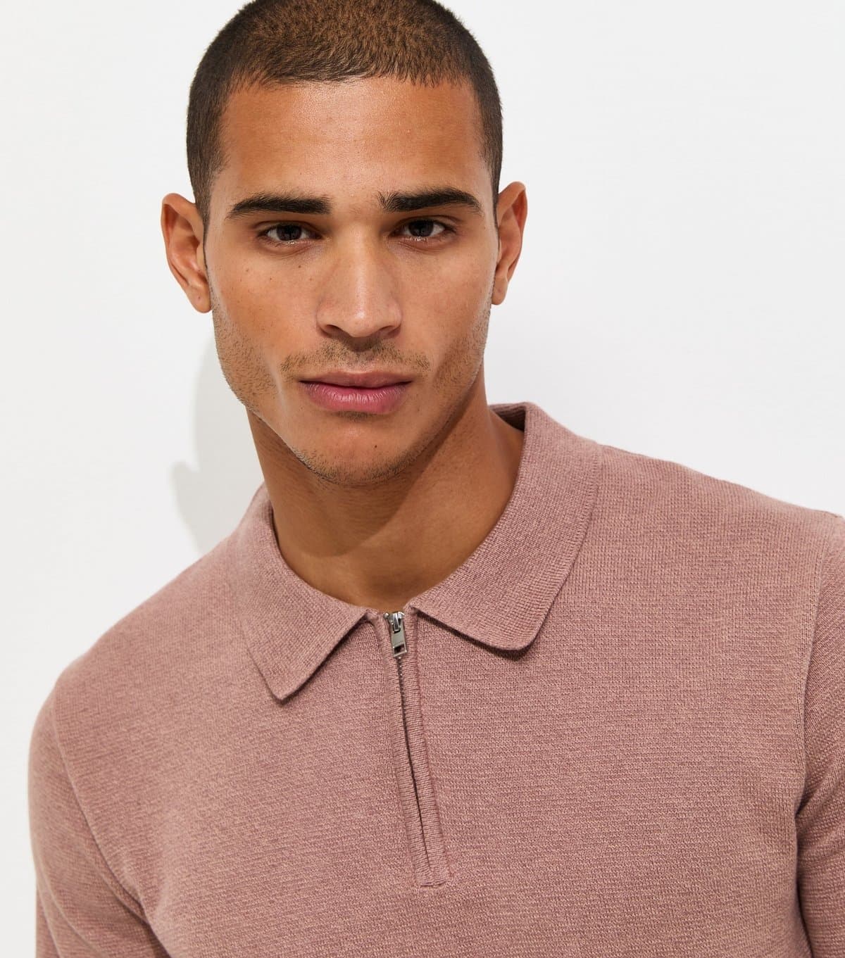jack & jones Men's Light Pink Knitted Zip Front Polo Shirt Jack & Jones New Look