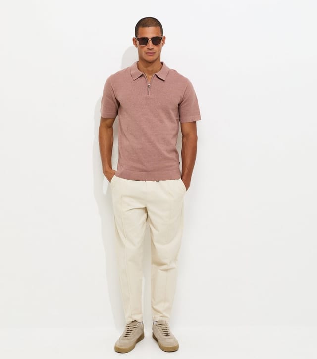 jack & jones Men's Light Pink Knitted Zip Front Polo Shirt Jack & Jones New Look - 3