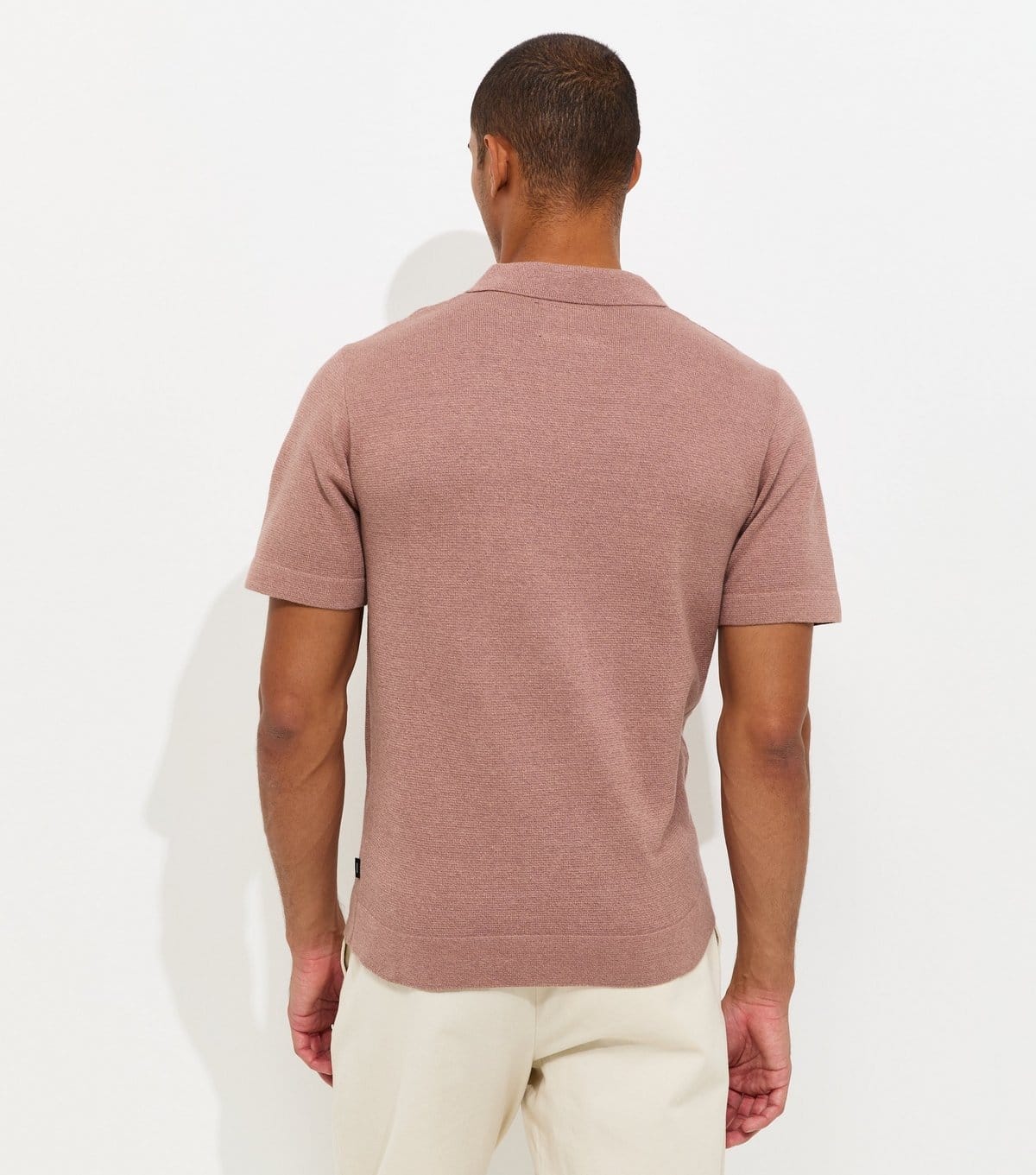 jack & jones Men's Light Pink Knitted Zip Front Polo Shirt Jack & Jones New Look - 4