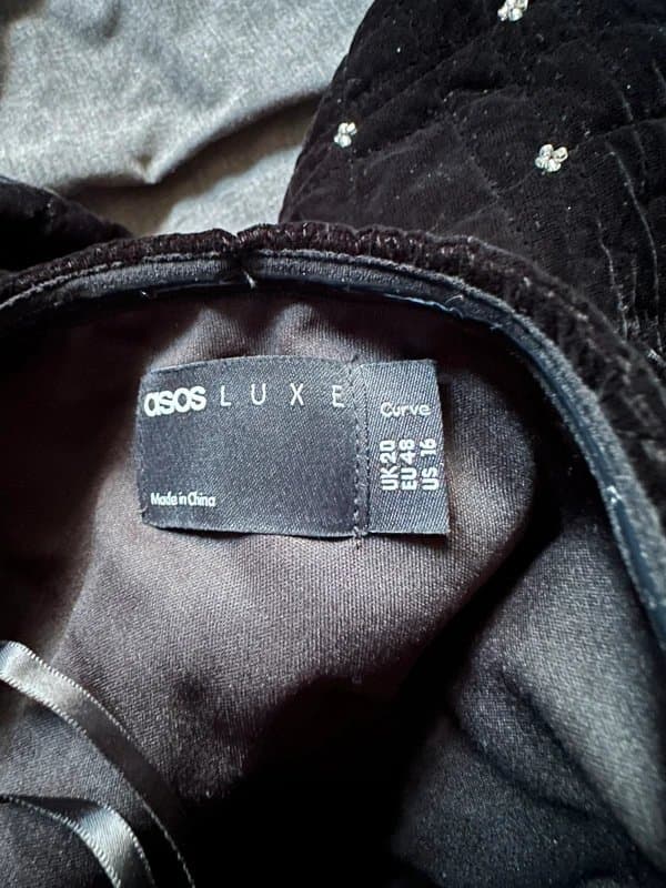 ASOS ASOS luxe curve quilted black velvet mini dress with diamanté details