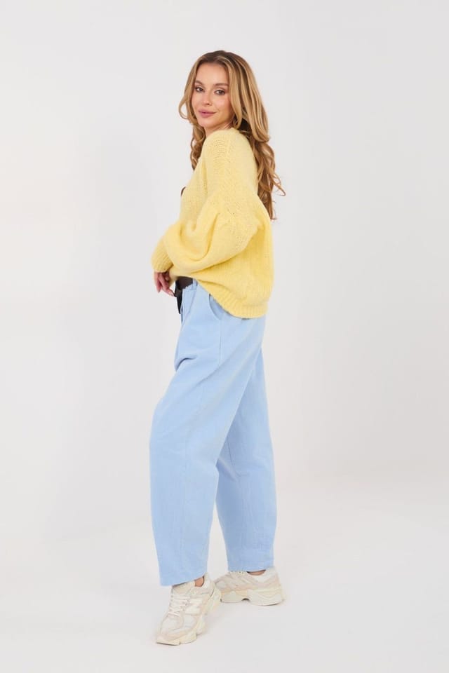 Love Lace Love Lace Women's Italian Corduroy Carrot Pants with Belt in Blue - 3