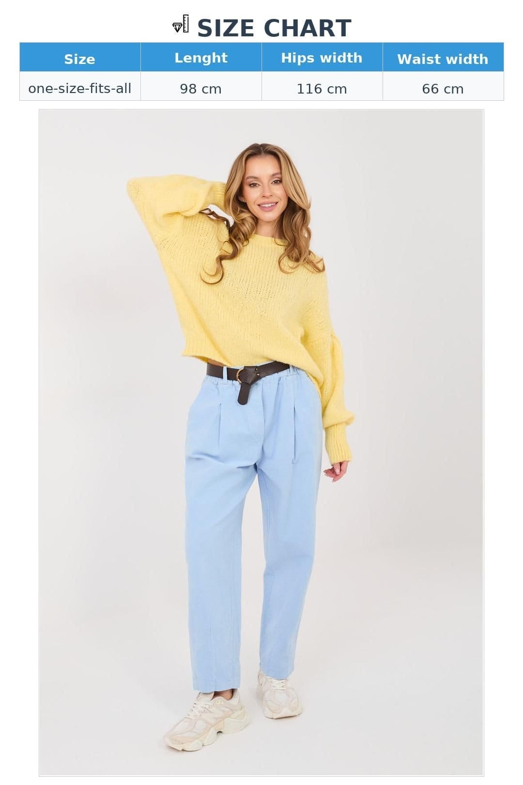 Love Lace Love Lace Women's Italian Corduroy Carrot Pants with Belt in Blue - 4
