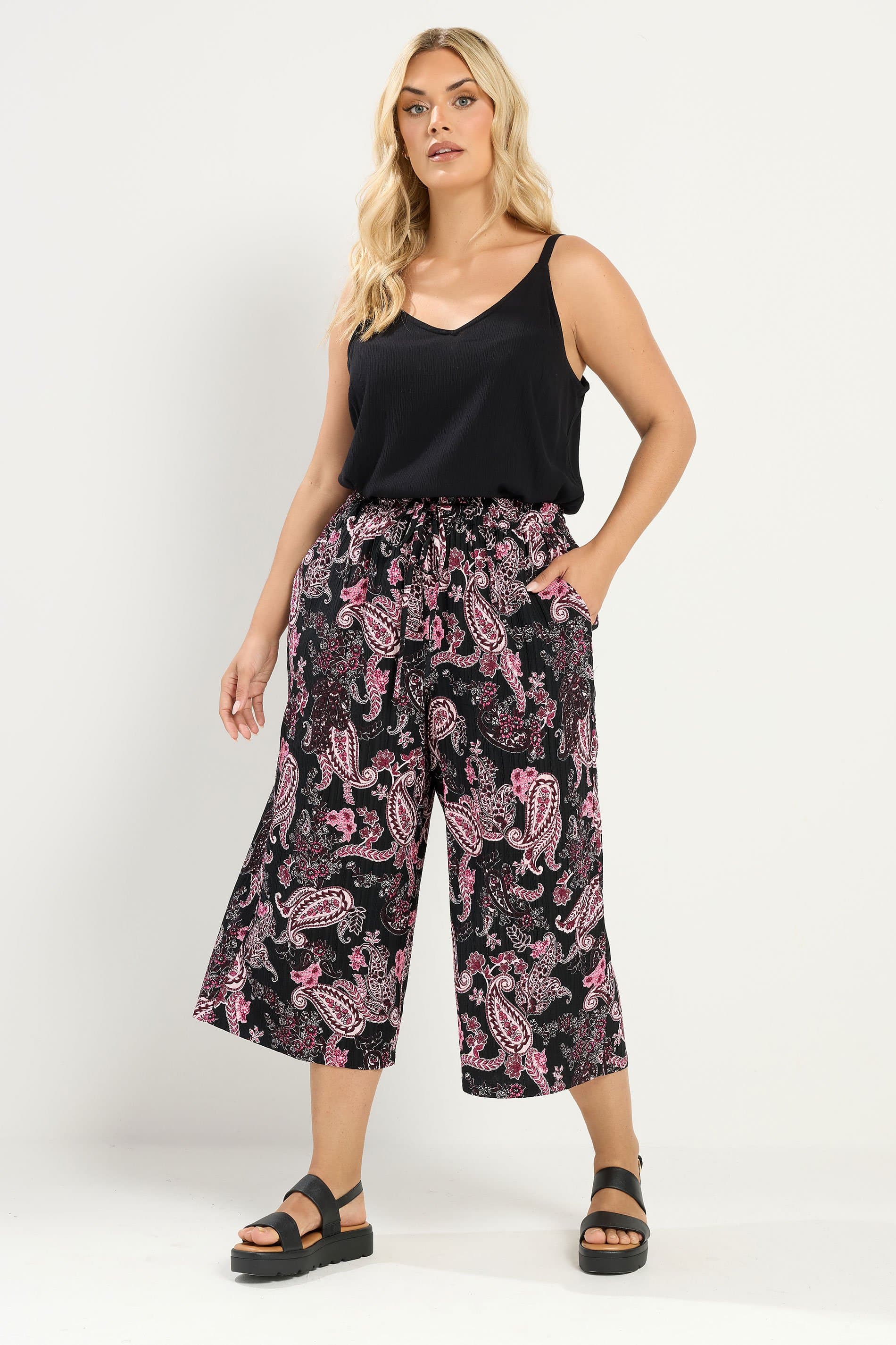 Yours Plus Size Pink Paisley Cropped Trousers
