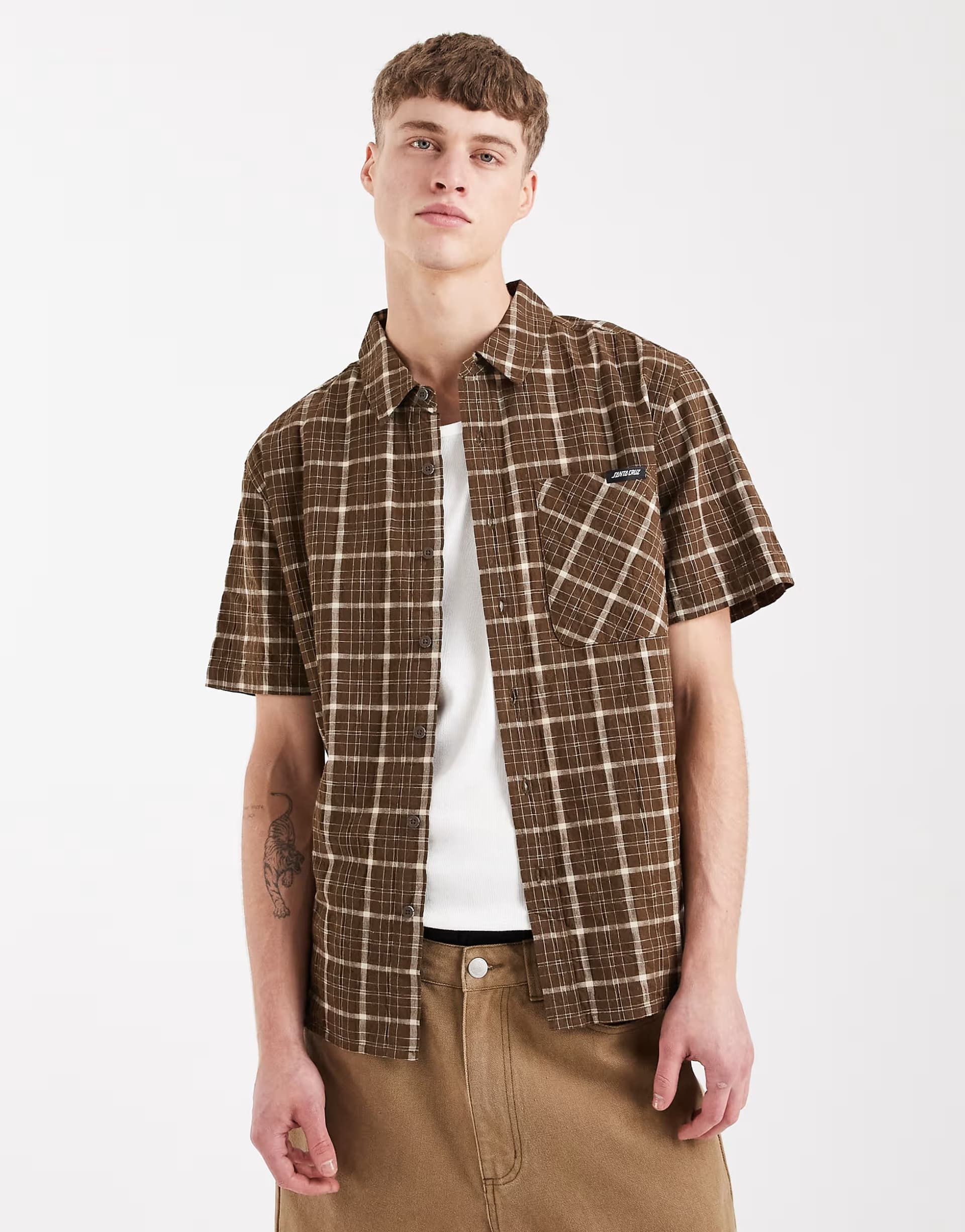 ASOS Santa Cruz eli short sleeve checked shirt in brown