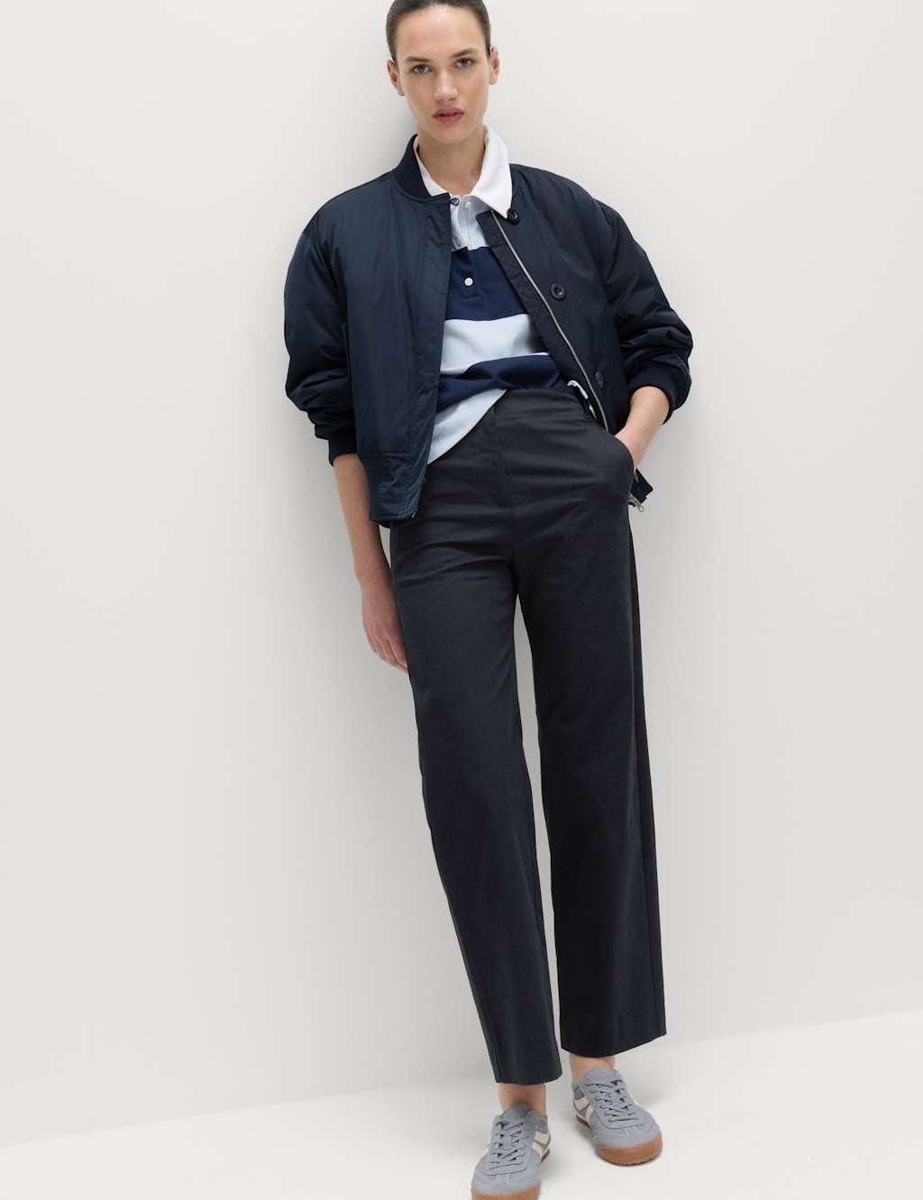 M&S Navy Cotton Rich Straight Leg Trousers