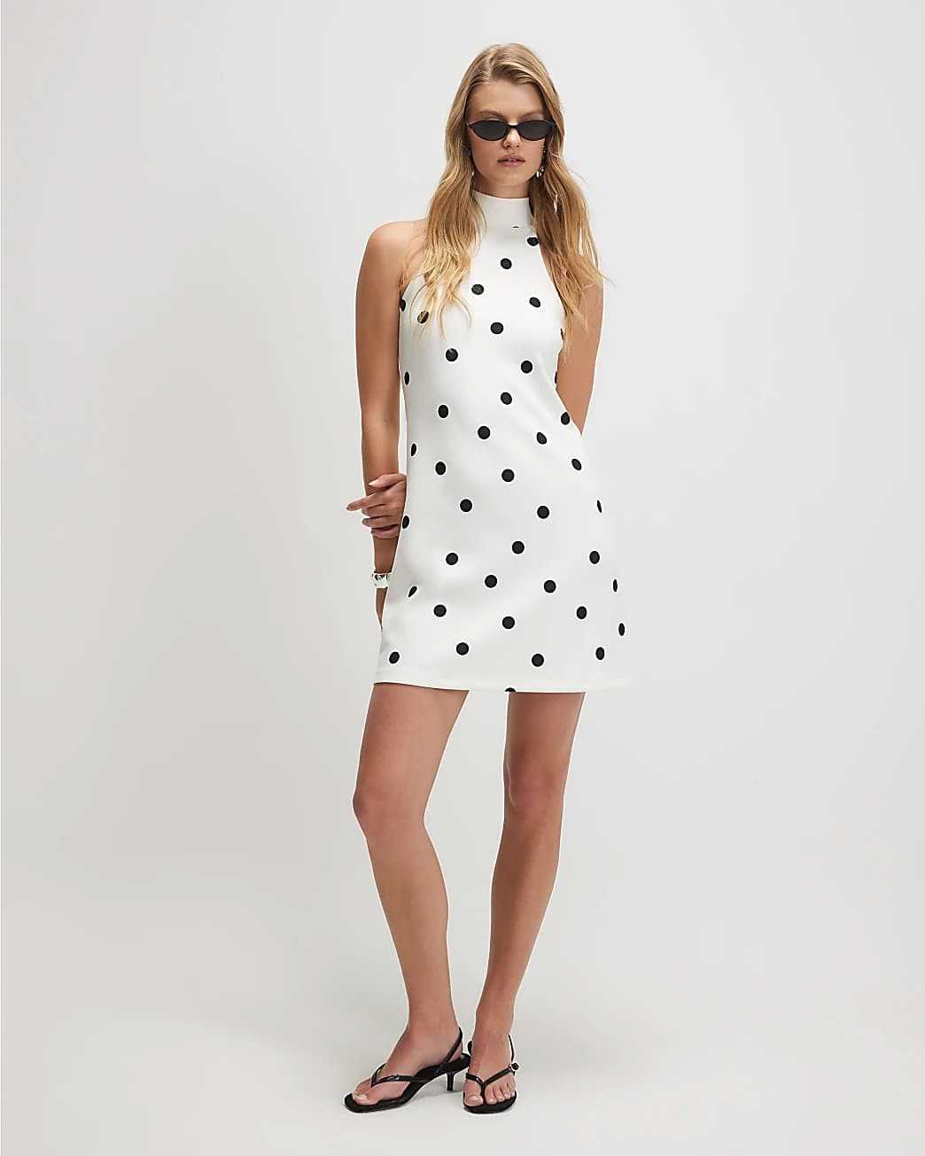 River Island River Island Womens Cream Premium Polka Dot Halter Mini Dress