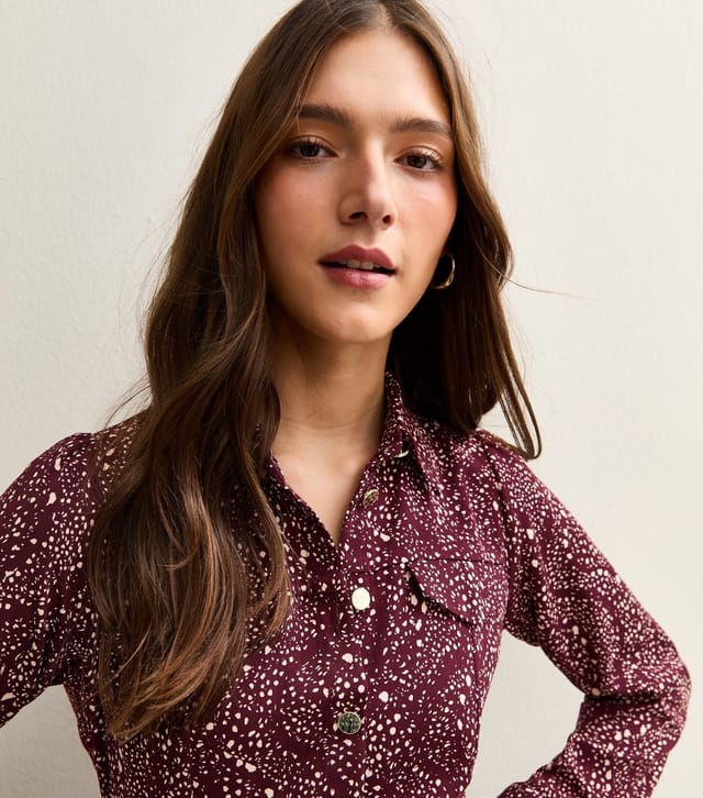 New Look Women's Dark Red Speckled Mini Shirt Dress New Look - 2