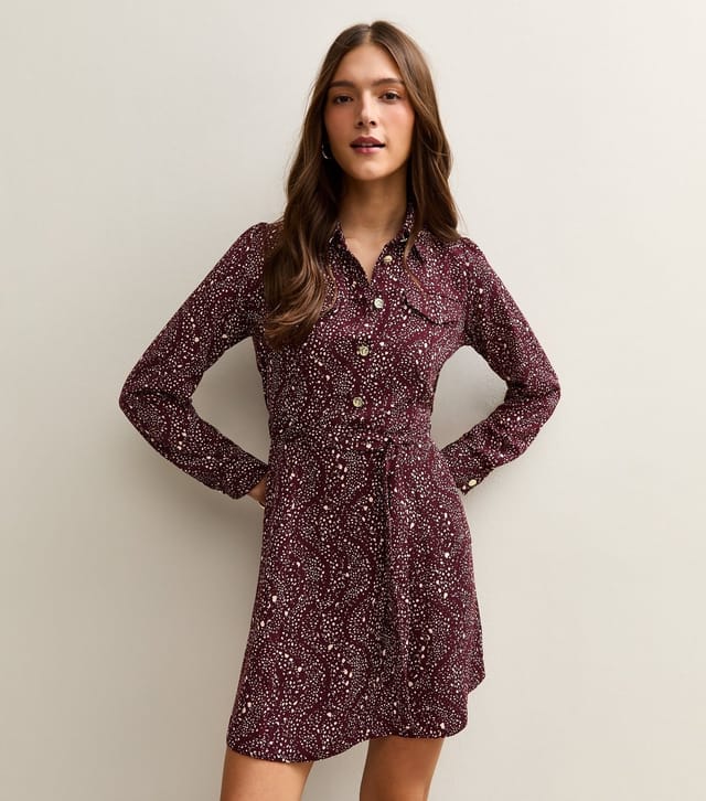 New Look Women's Dark Red Speckled Mini Shirt Dress New Look - 3