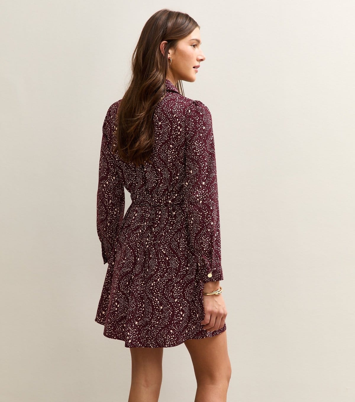 New Look Women's Dark Red Speckled Mini Shirt Dress New Look - 4