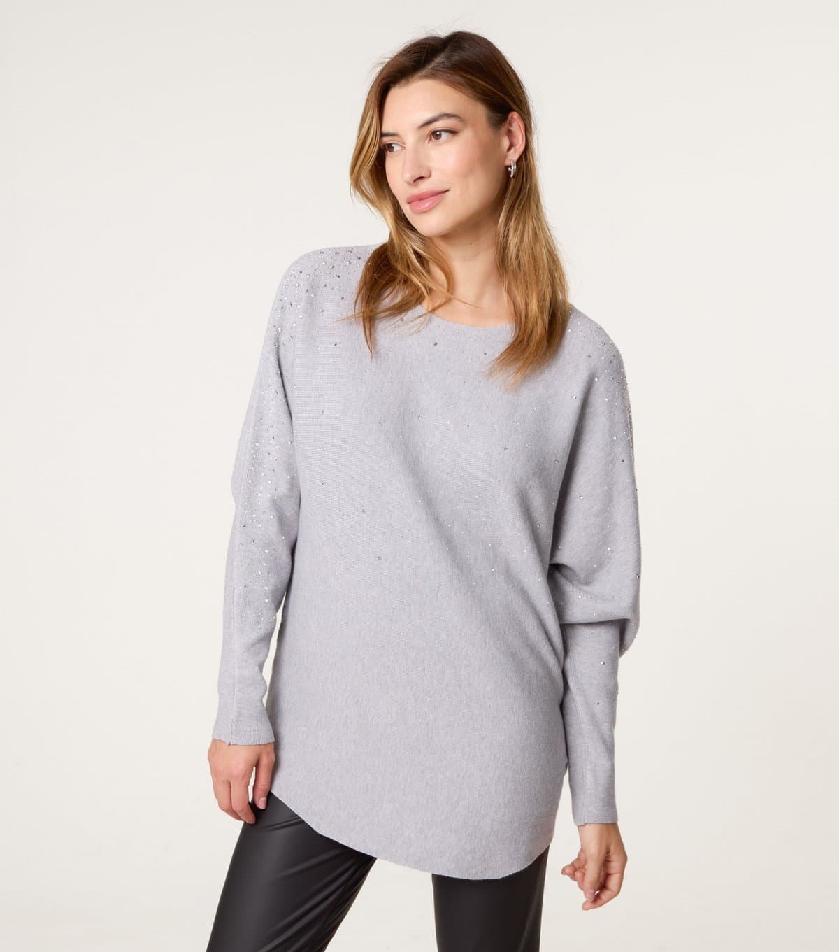 Blue Vanilla Women's Grey Embellished Batwing Sleeve Jumper Blue Vanilla New Look