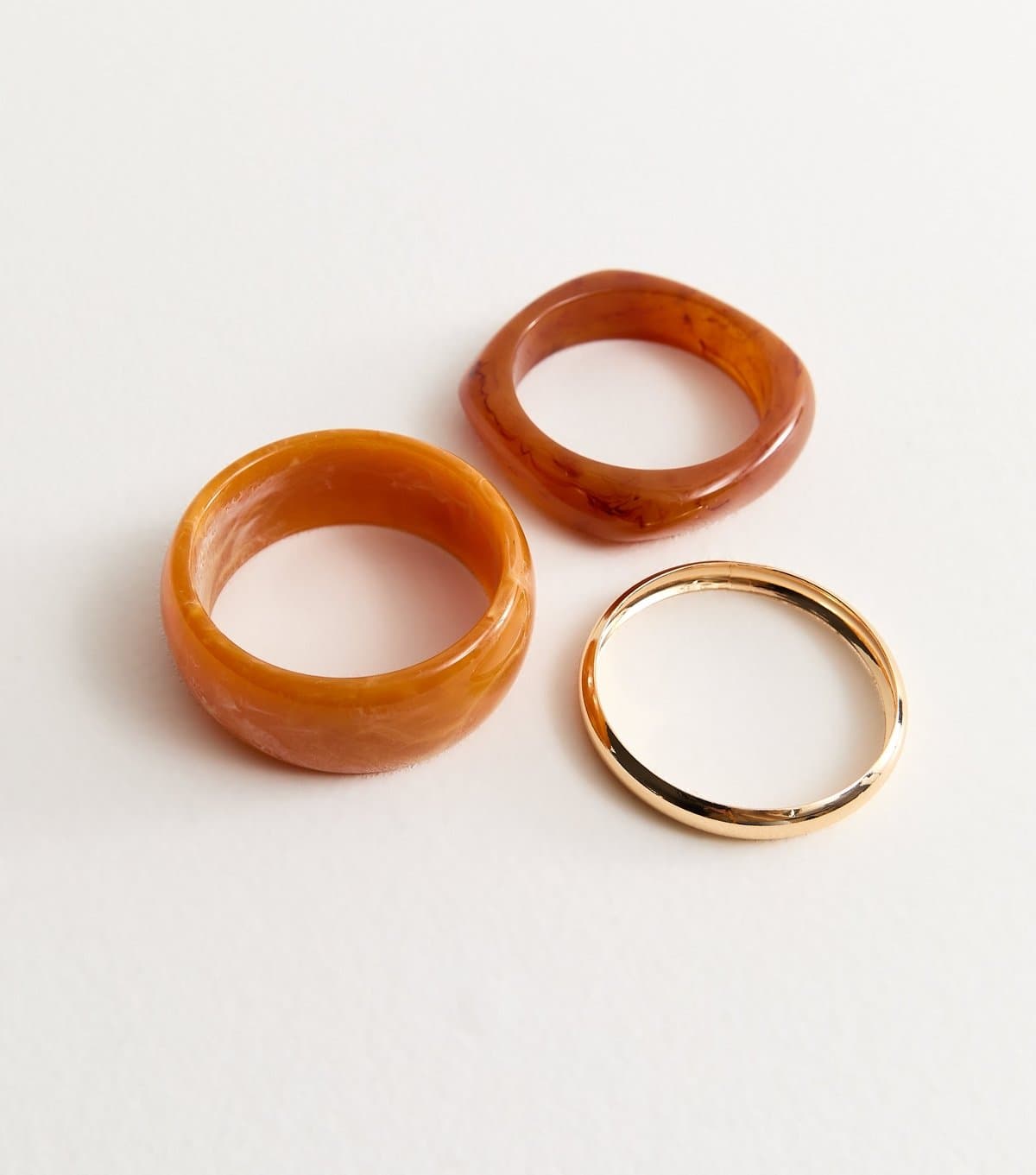New Look Pack of 3 Brown Chunky Resin and Gold Tone Bangles New Look