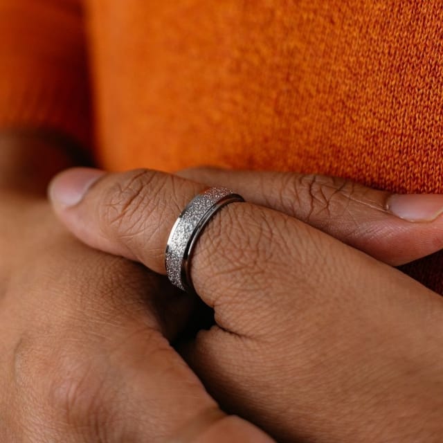 The Colourful Aura The Colourful Aura 6mm Men's Black Rotatable Spinner Stainless Steel Ring in Silver - 2
