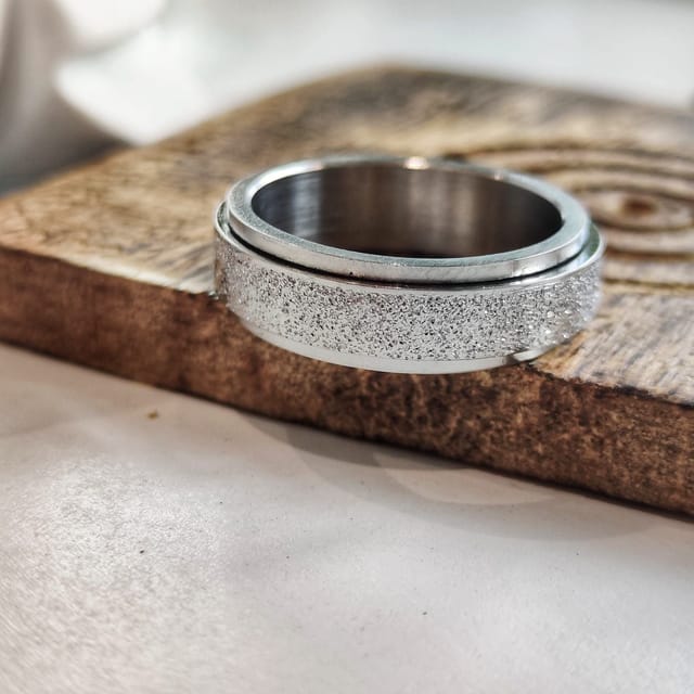 The Colourful Aura The Colourful Aura 6mm Men's Black Rotatable Spinner Stainless Steel Ring in Silver - 3