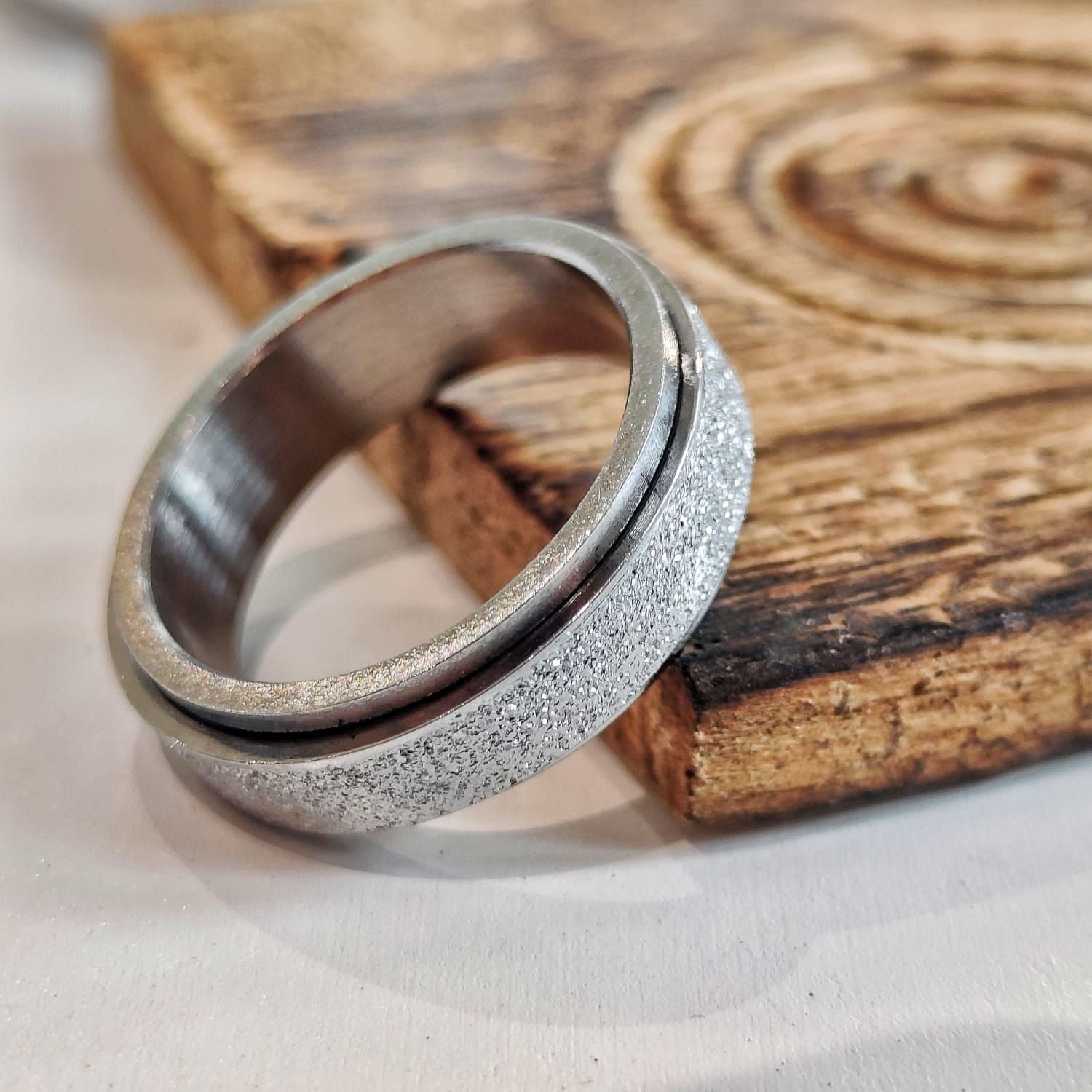 The Colourful Aura The Colourful Aura 6mm Men's Black Rotatable Spinner Stainless Steel Ring in Silver - 4