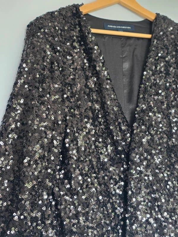 French Connection French Connection Black Sequin Open Front Jacket UK 16 Party Evening