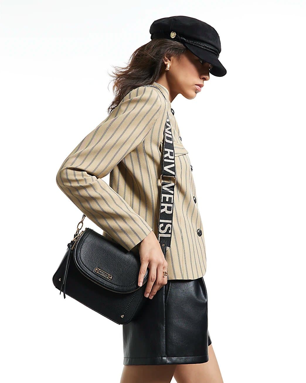 River Island River Island Womens Black Flap Over Cross Body Bag
