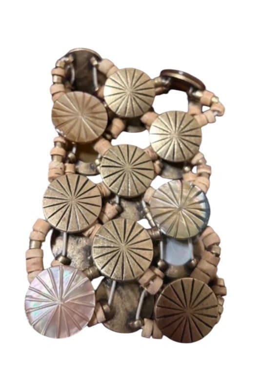 Therapy Therapy Bracelet Natural Wood Beads & Gold Discs Boho Chic
