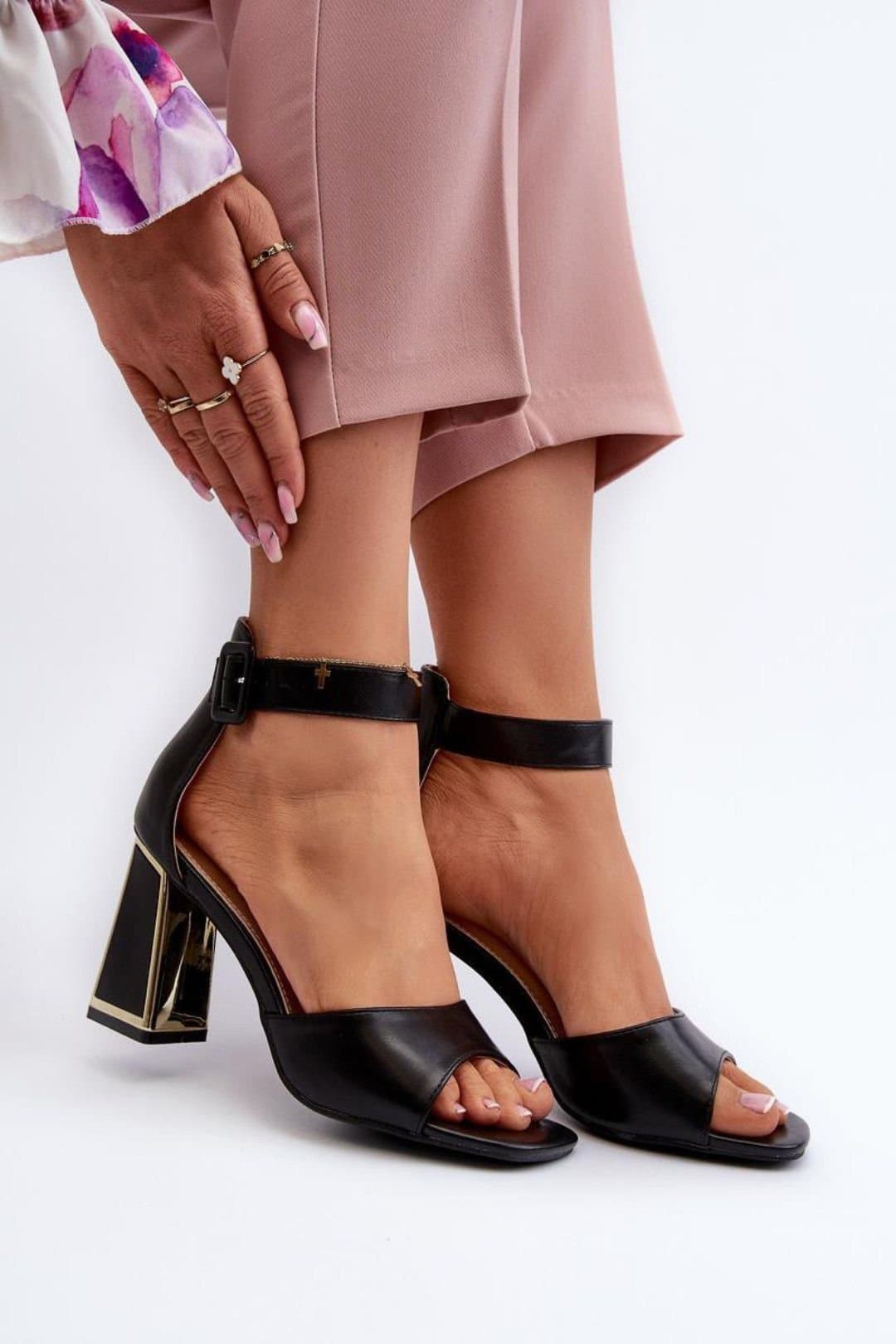 Love Lace Love Lace Black Elegant Heel Sandals with Adjustable Buckle Strap