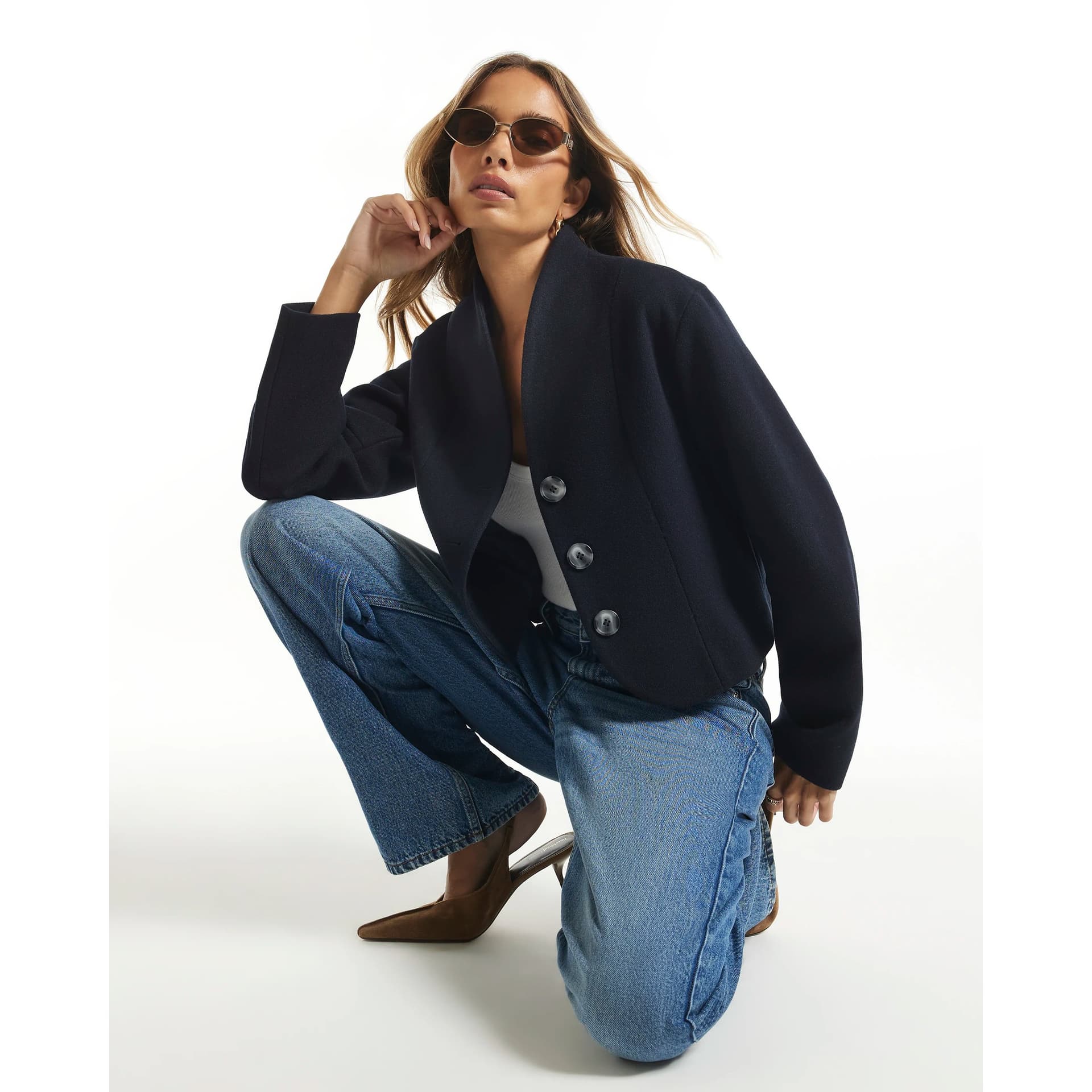 River Island River Island Womens Navy Button Front Jacket