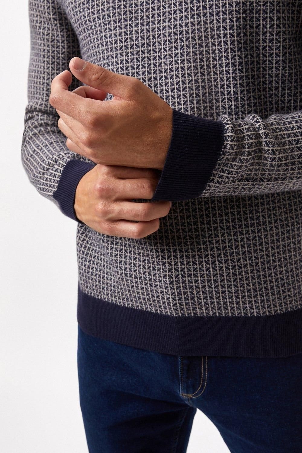 Burton Burton Men's Navy Super Soft Knitted Geo Crew Neck Jumper - 4