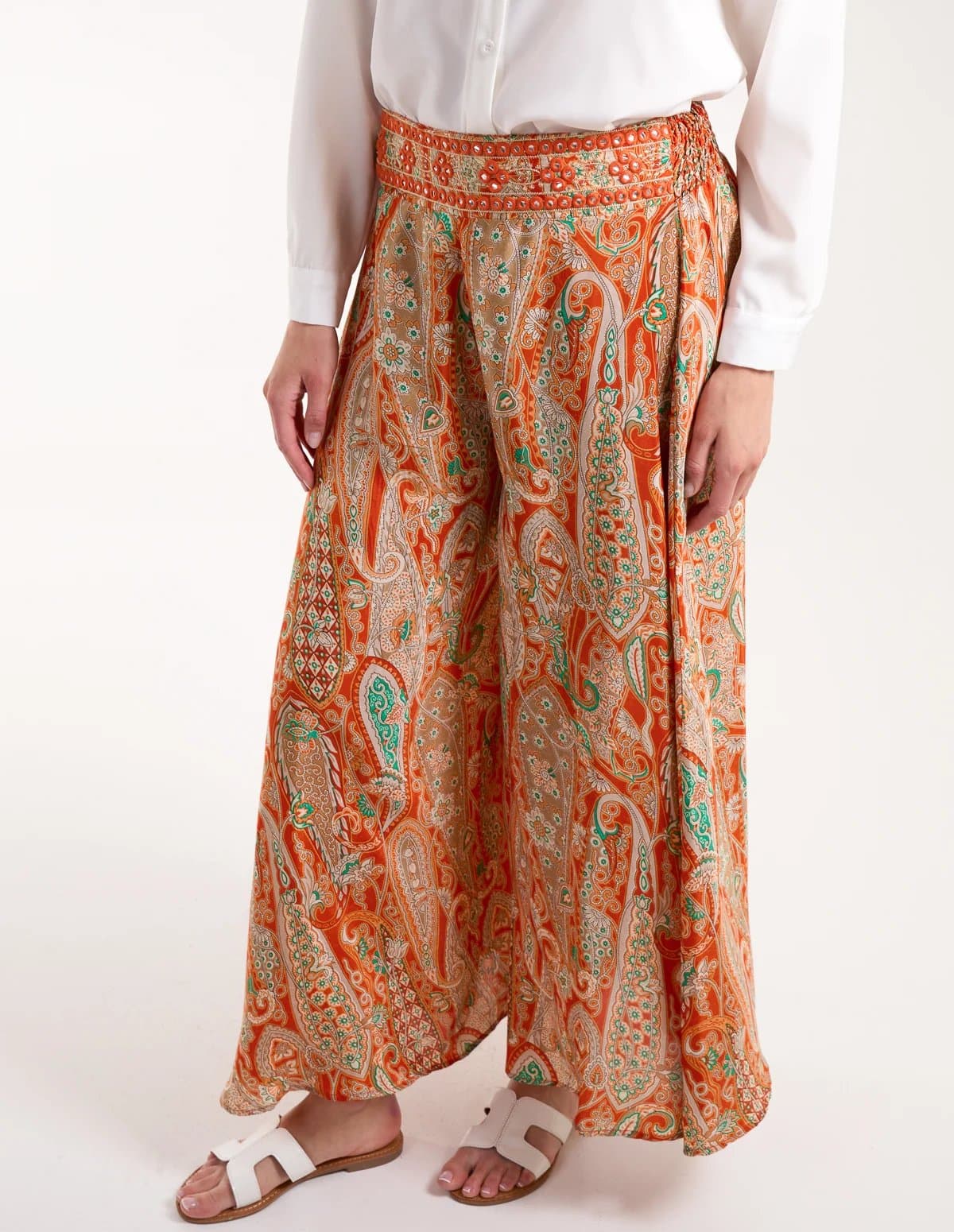 Blue Vanilla Embellished Waist Wide Leg Trousers