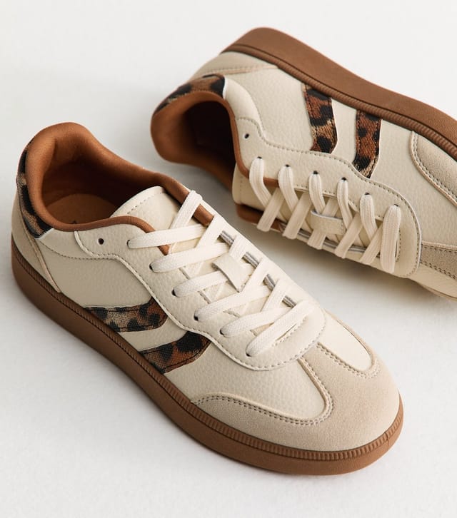 New Look Women's Stone Panelled Faux Suede Leopard Trim Trainers Vegan New Look - 3