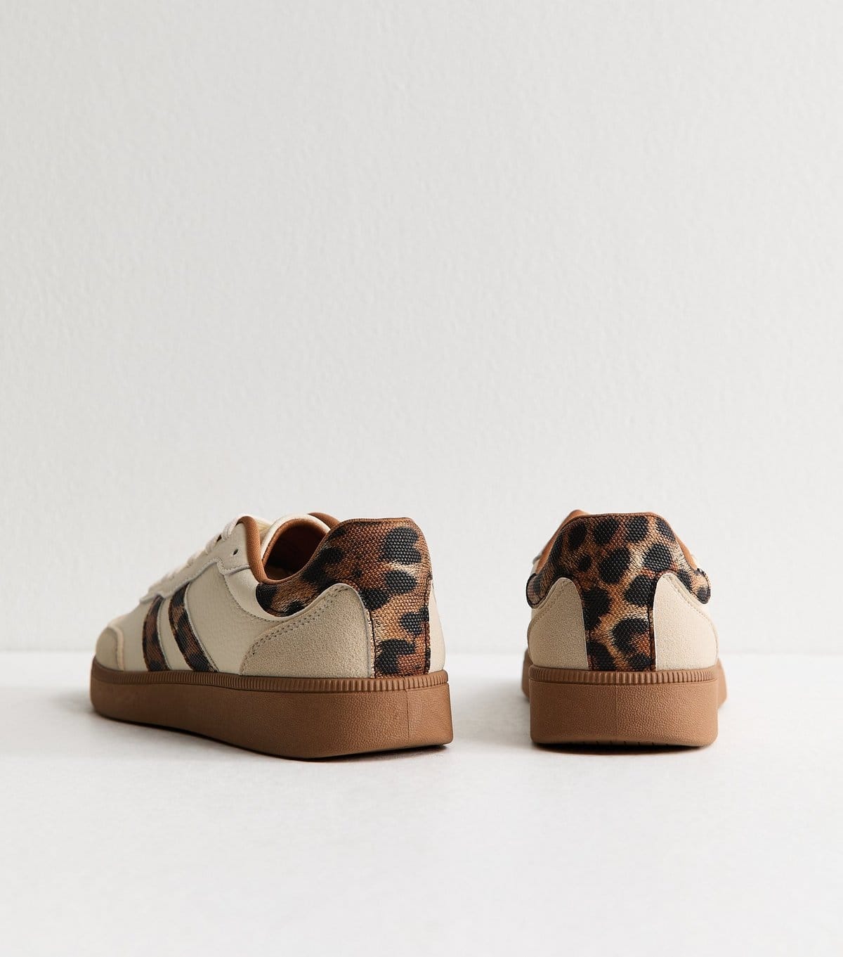 New Look Women's Stone Panelled Faux Suede Leopard Trim Trainers Vegan New Look - 4
