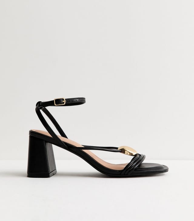 New Look Women's Black Strappy Metallic Detail Block Heel Sandals Vegan New Look - 2