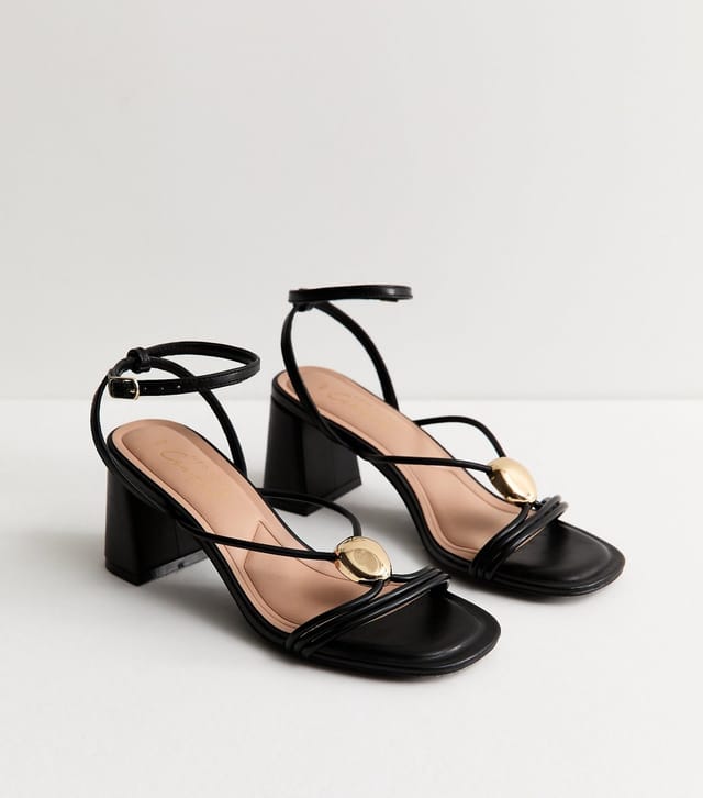 New Look Women's Black Strappy Metallic Detail Block Heel Sandals Vegan New Look - 3