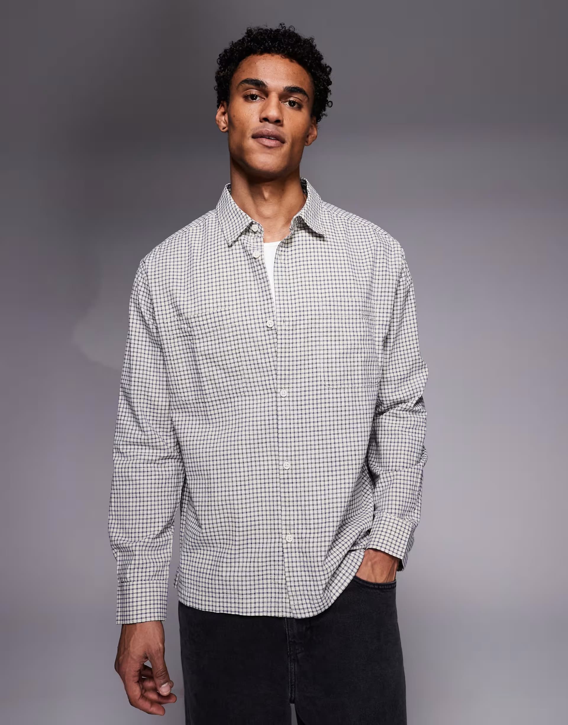 ASOS ASOS DESIGN relaxed check shirt in blue and beige