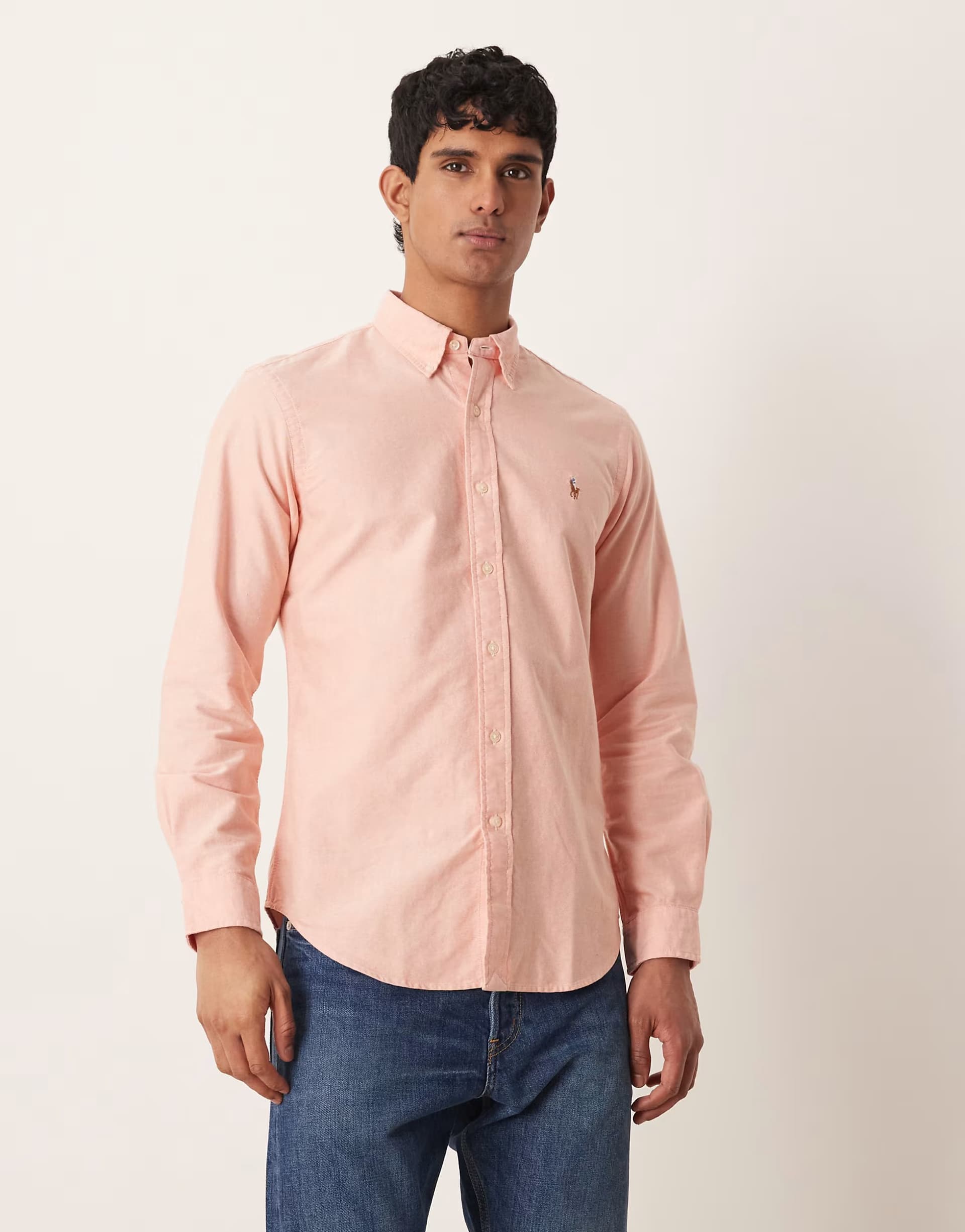 ASOS Polo Ralph Lauren icon logo cotton oxford long sleeve shirt in light orange