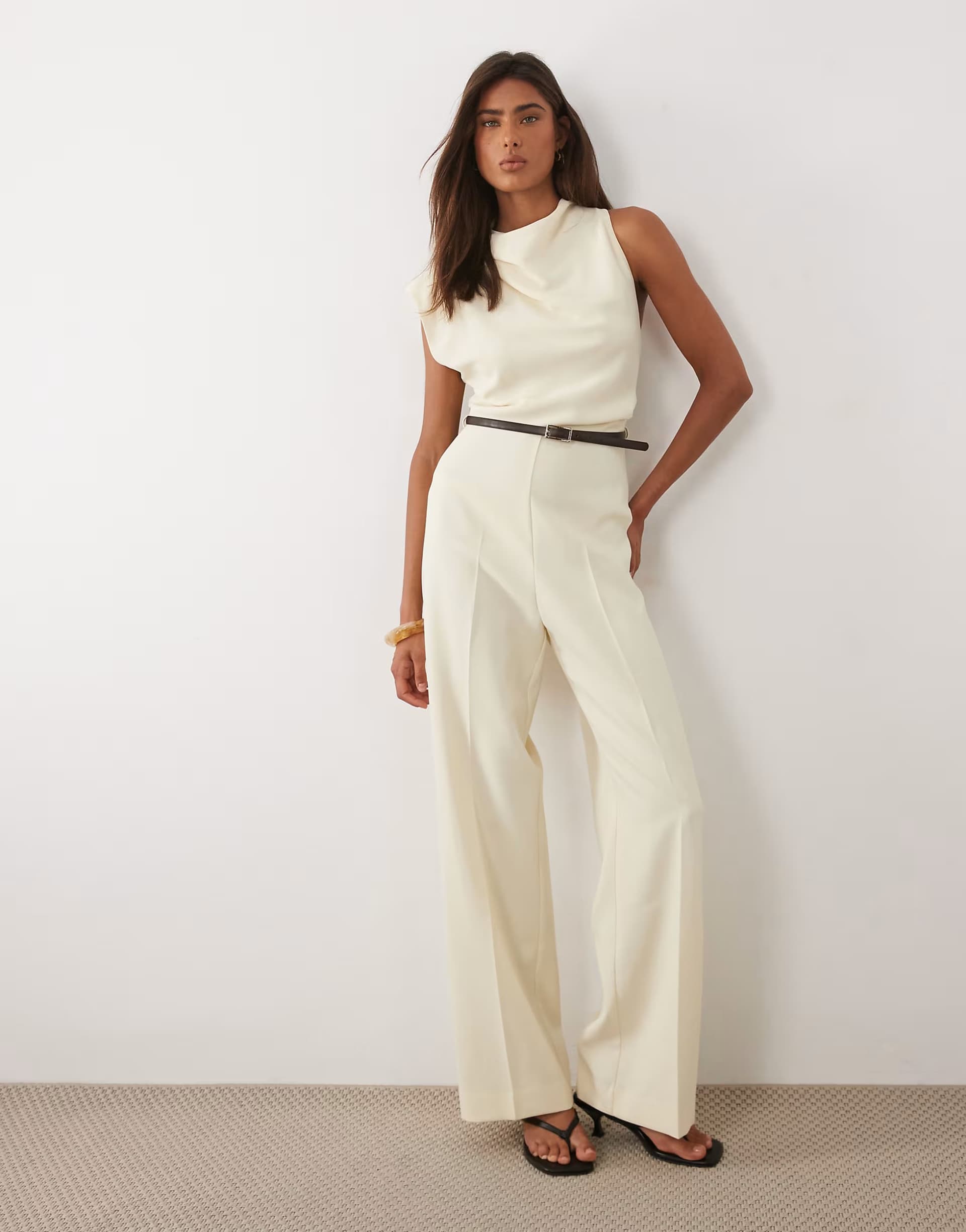 ASOS Mango sleeveless asymmetric tailored jumpsuit in cream