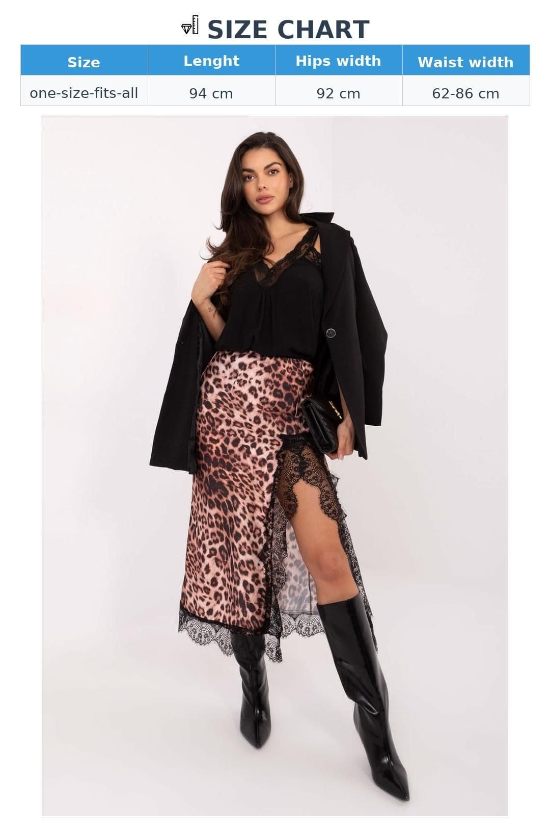 Love Lace Love Lace Women's Satin Animal Print Elastic Waist Lace Slit Skirt in Beige - 4