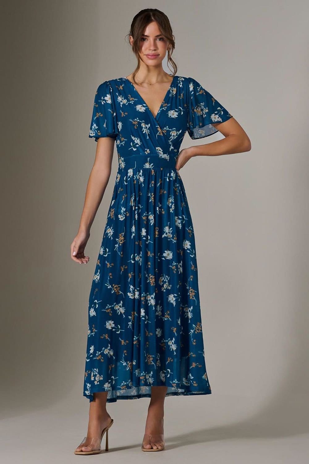 Jolie Moi Jolie Moi Women's Evelyn Angel Sleeve Mesh Maxi Dress in Teal - 4