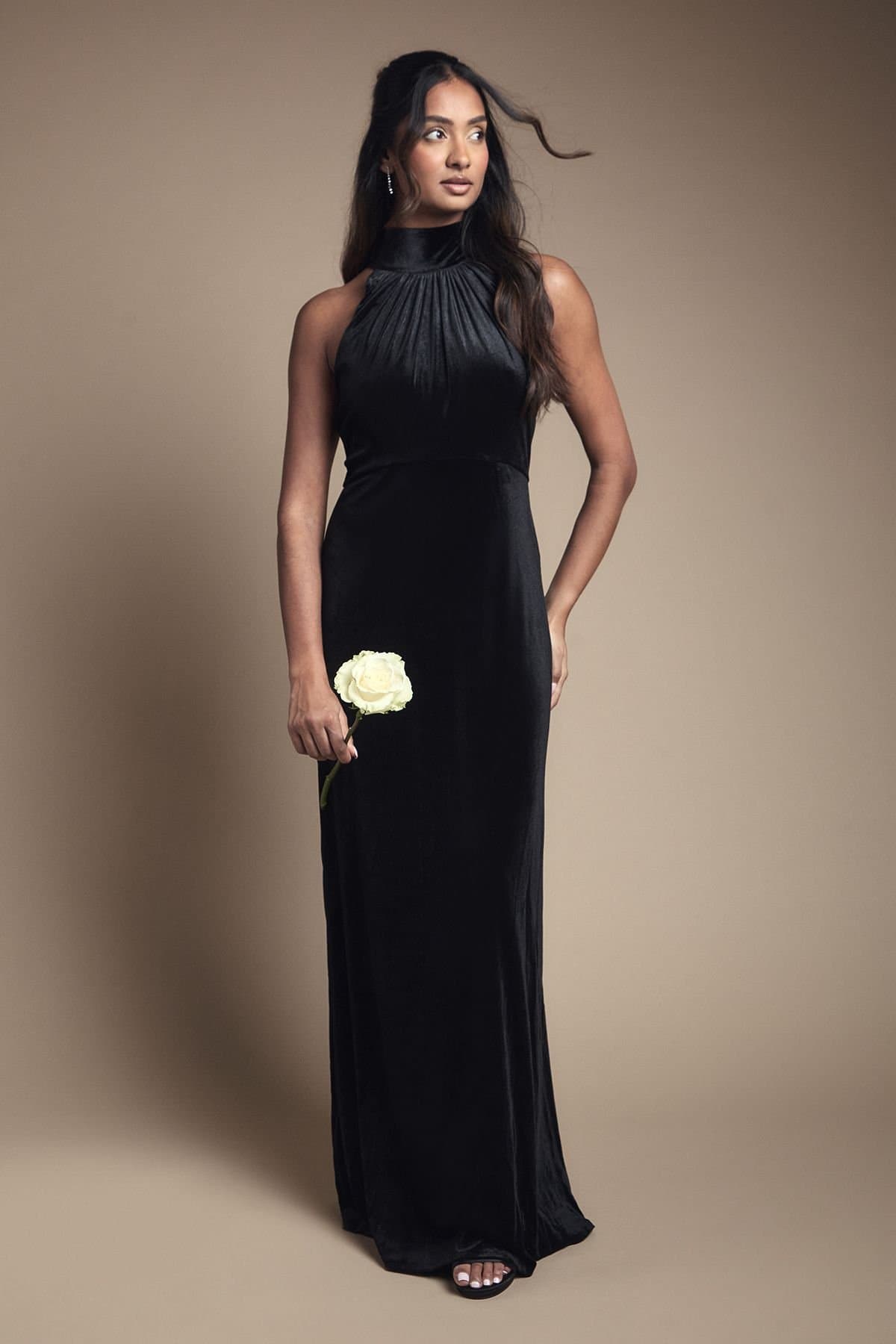 Oasis Oasis Women's Velvet Halter Bias Cut Maxi Bridesmaid Dress in Black