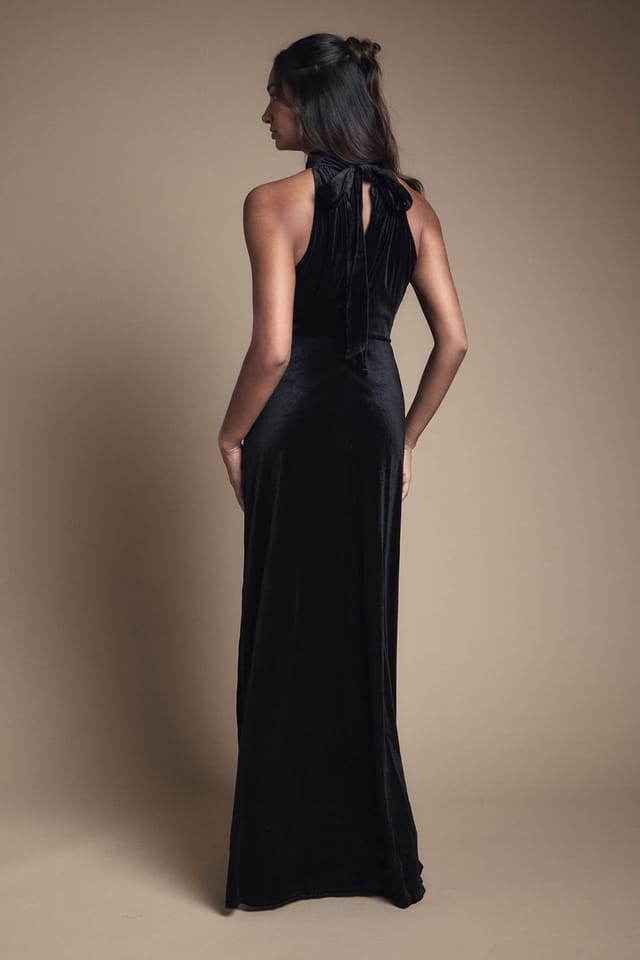 Oasis Oasis Women's Velvet Halter Bias Cut Maxi Bridesmaid Dress in Black - 3