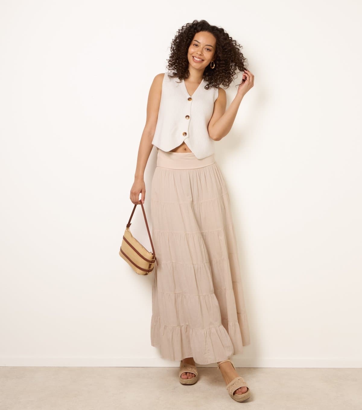 Blue Vanilla Women's Stone Jersey Waistband Tiered Skirt Blue Vanilla New Look