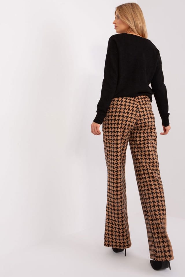 Love Lace Love Lace Women's Casual High Waisted Pepite Wide Leg Trousers in Brown - 3