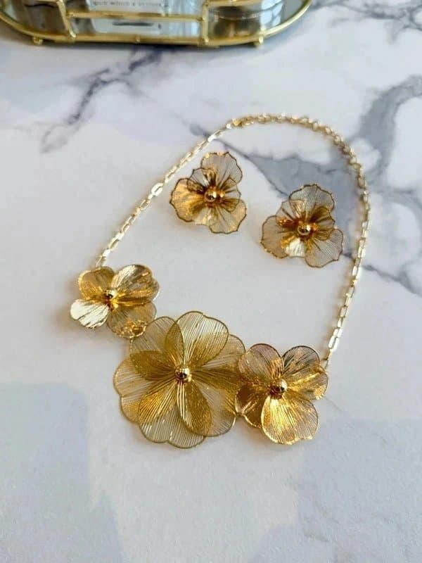 ASOS ASOS Gold Filigree Flower Statement Necklace & Earrings Set