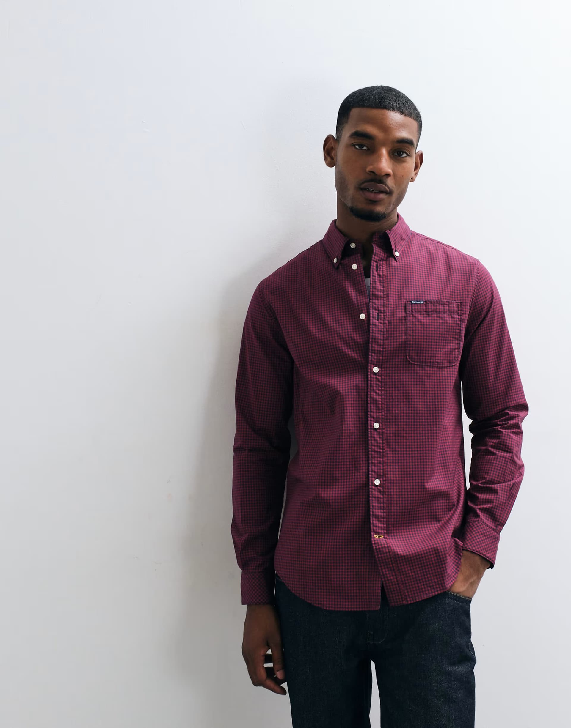 ASOS Barbour Harbourwall long sleeve tailored gingham check shirt in red