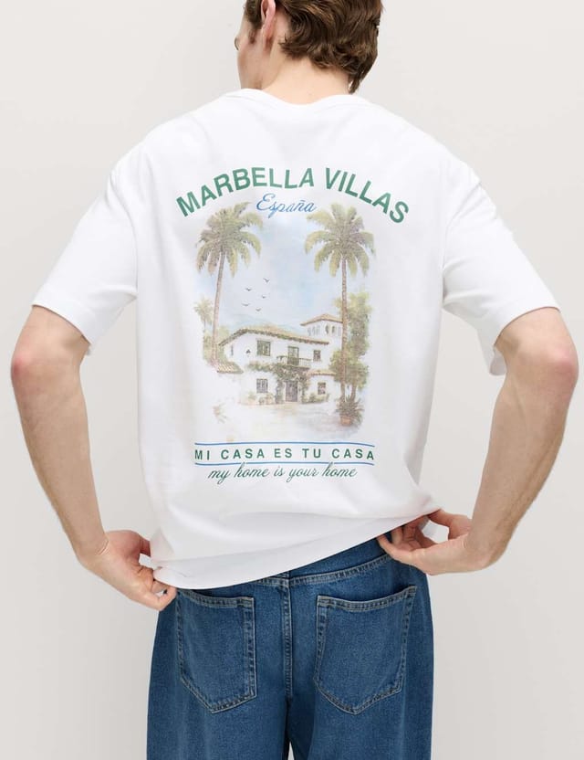 Marks & Spencer M&S Pure Cotton Marbella Villas Graphic T-Shirt White - 3