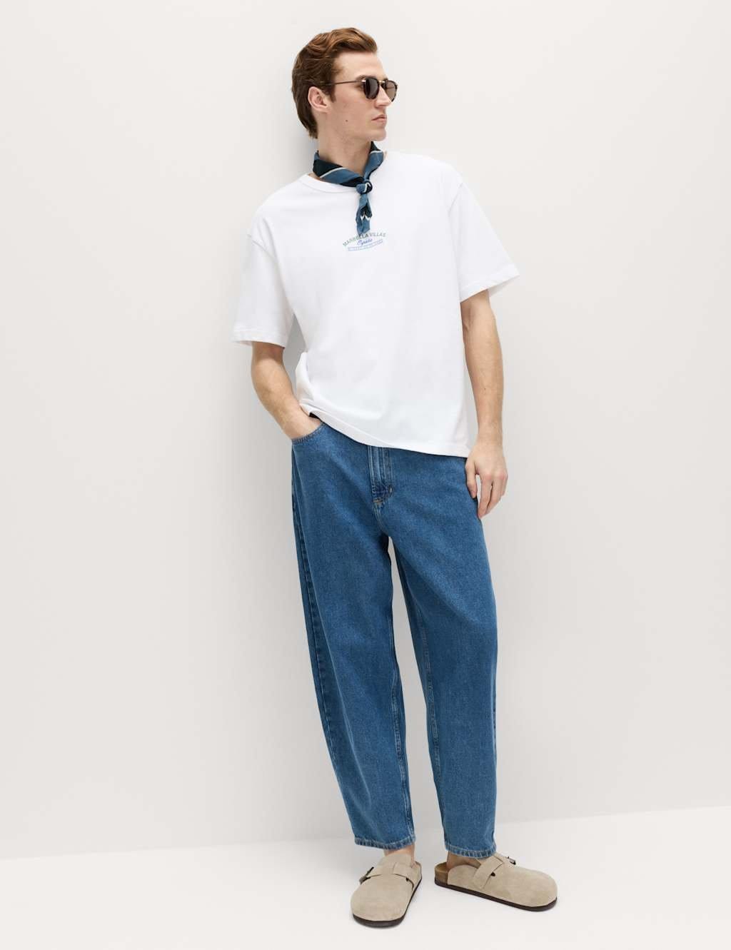 Marks & Spencer M&S Pure Cotton Marbella Villas Graphic T-Shirt White - 4