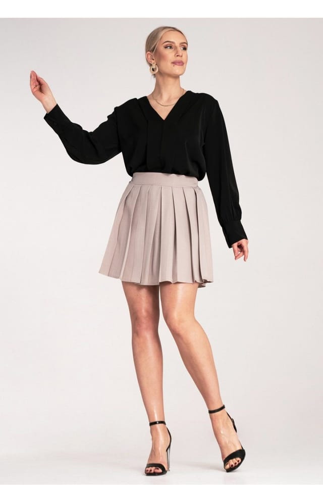 Love Lace Love Lace Women's Pleated Mini Skirt with Elastic Waistband in Beige - 2